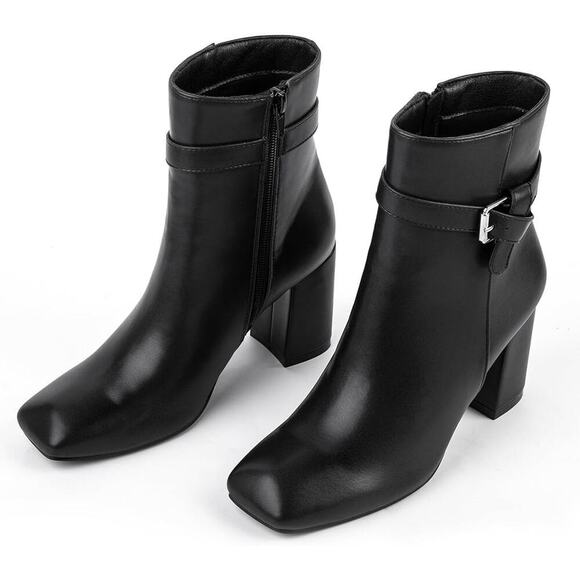 NIB Women's Booties Chunky Heel Side Zipper Ankle Boots for Ladies Black - Picture 2 of 6